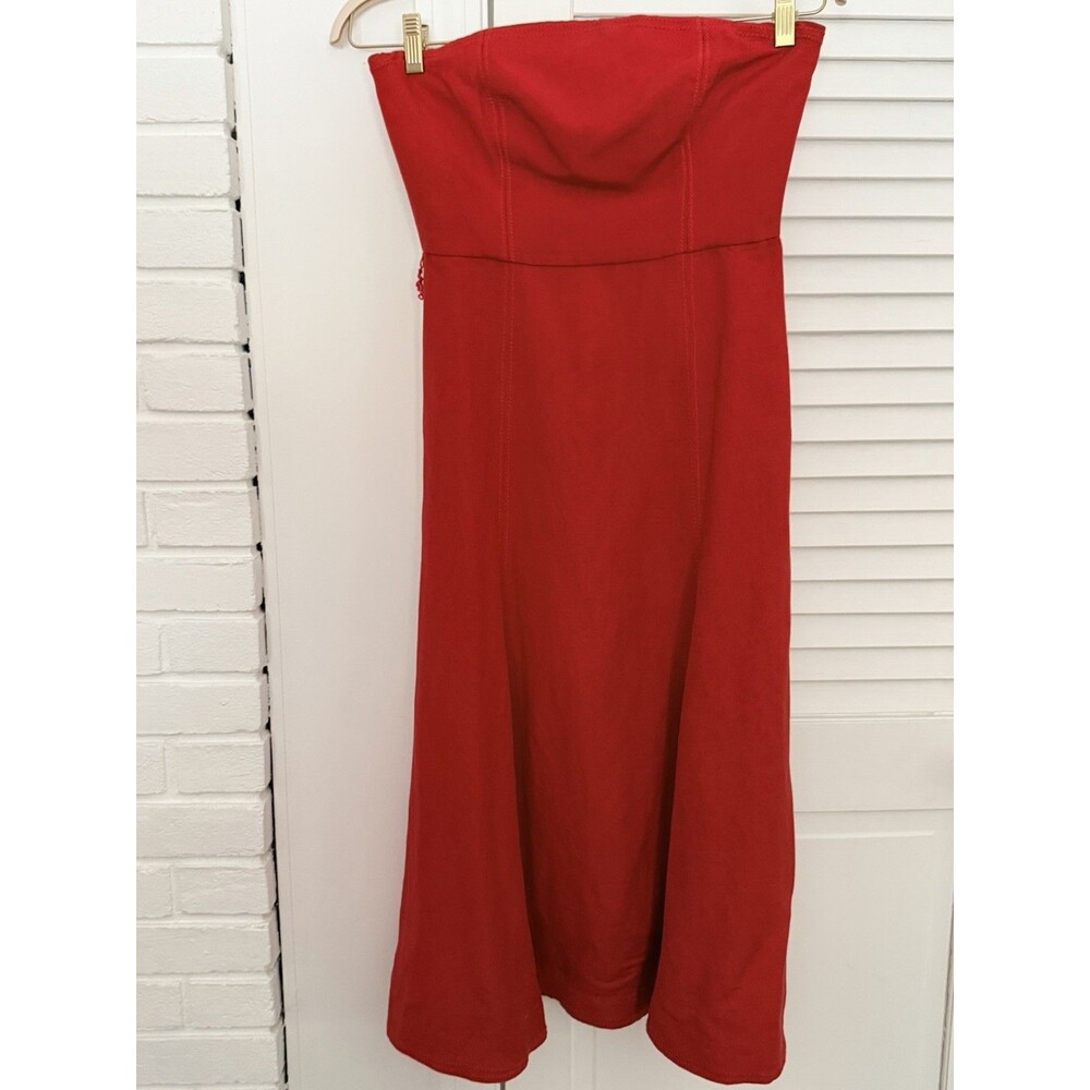 C/Meo Collective Orange/Red Strapless Midi Dress Sheath Medium Quiet Luxury